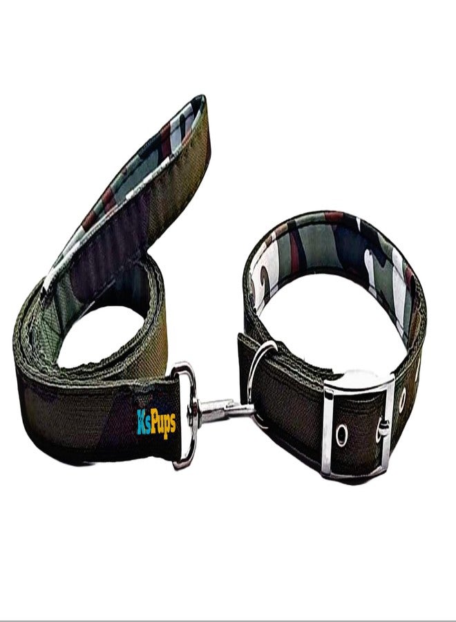 KsPups Soft Padded Army Printed Dog Leash Collar Set Nylon Foam Soft Adjustable Durable Collar and Leash 1 Inch (Suitable: Medium & Large Breed Dog - Army Print) - Image 1